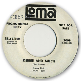 45 rpm vinyl record label scan of Loma 2009 - Billy Storm - Debbie and Mitch