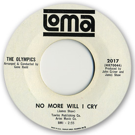 45 rpm vinyl record label scan of Loma 2017 - The Olympics - No more will I cry
