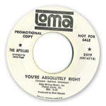 White promo copy of The Apollas 45 record onthe Loma label